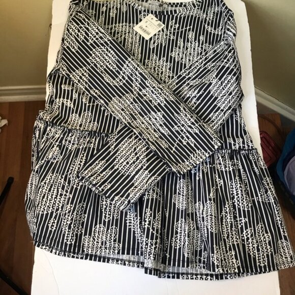 Zara NEW Cotton Striped Floral Peplum Relaxed Top Top Shirt Tunic Boho Ruffles S - Picture 6 of 16